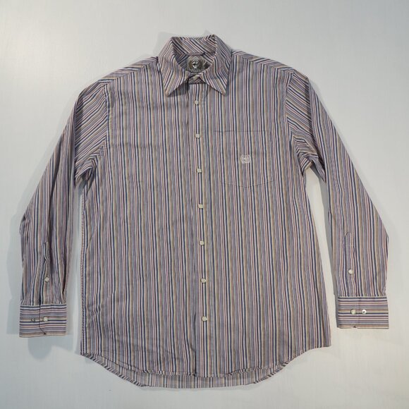 Cinch Shirt Mens Medium Blue Pink Stripe Pearl Snap Western Cowboy Rancher Rodeo - Picture 9 of 9